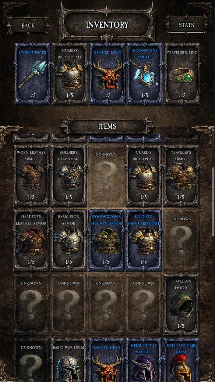 Inventory screen showing equipped gear